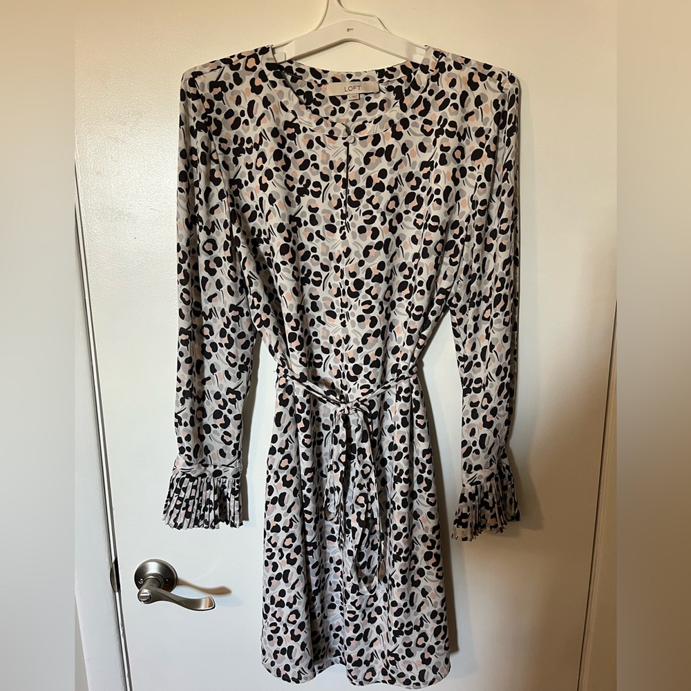 LOFT Grey & Pink Cheetah Print Dress